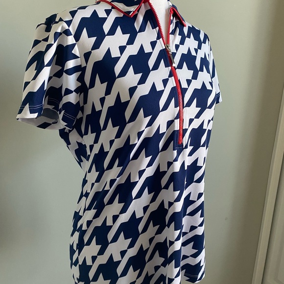 Jofit Navy White and Red Houndstooth Polo Top - Picture 3 of 8